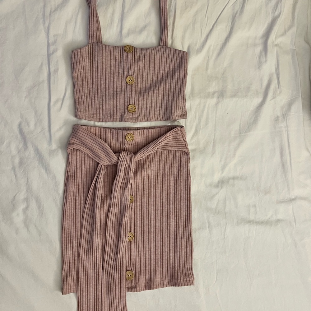 Blush pink two piece crop top and skirt set size S from the boutique Blue Blush